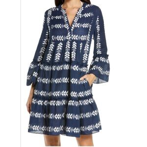 Elan Embroidered Swing Dress in navy and white. S